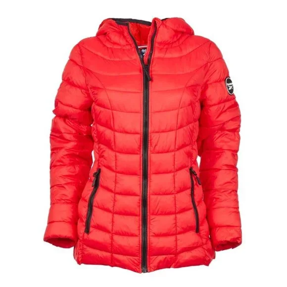 Reebok Womens Quilted Glacier Shield Red Jacket With Hood/NWT/M - Picture 1 of 14
